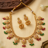 Divine Floral Drop Jewellery Ensemble – Matte Gold Finish with Colorful Accents 3 5 2