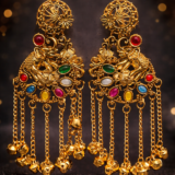 Kashmiri Jhumka Earrings with Navratna Style Stones and Cascading Ghungroos 4 5 4