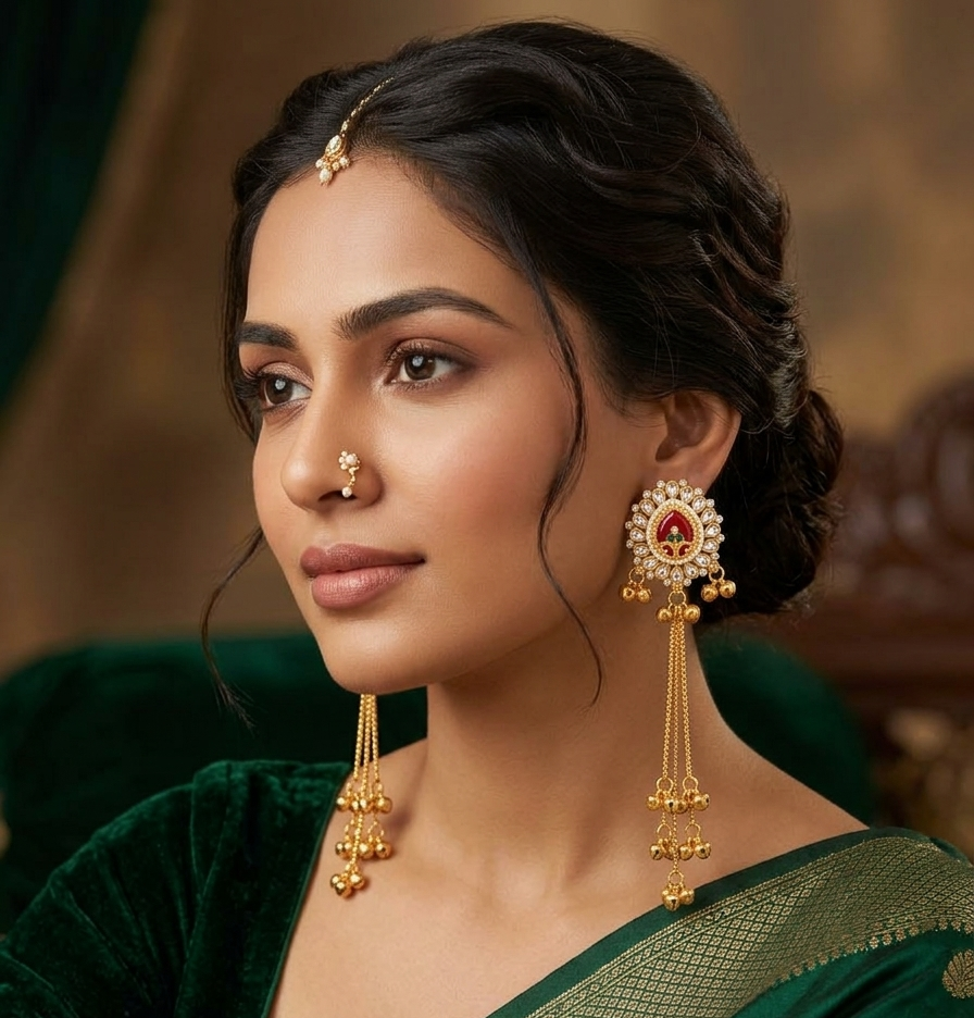 Jasmine Blossom Antique Kashmiri Kundan Style Earrings 2 Jasmine Blossom Antique Kashmiri Kundan Style Earrings