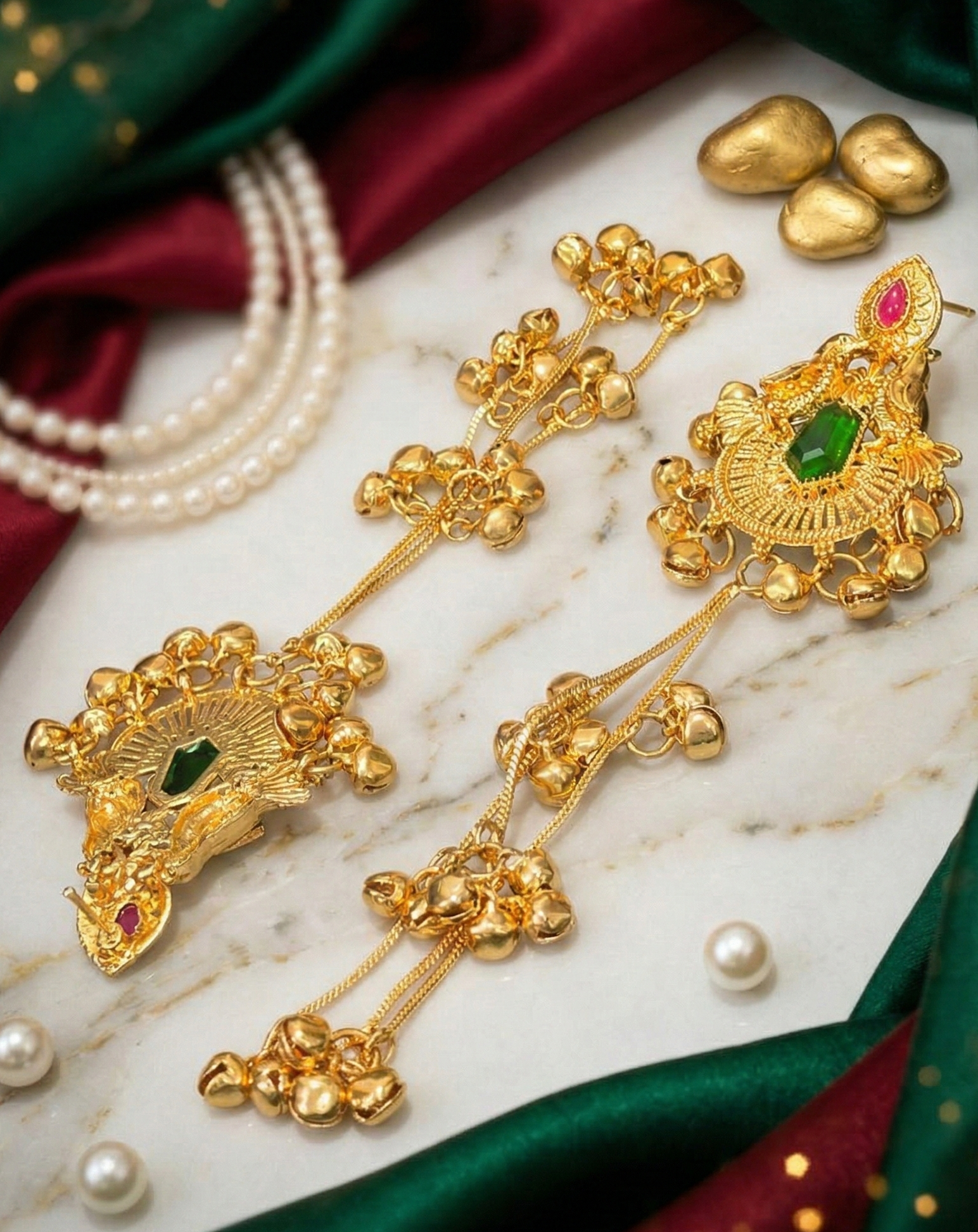 Heritage Kashmiri Earrings with Golden Bead Cascades 3 Heritage Kashmiri Earrings with Golden Bead Cascades