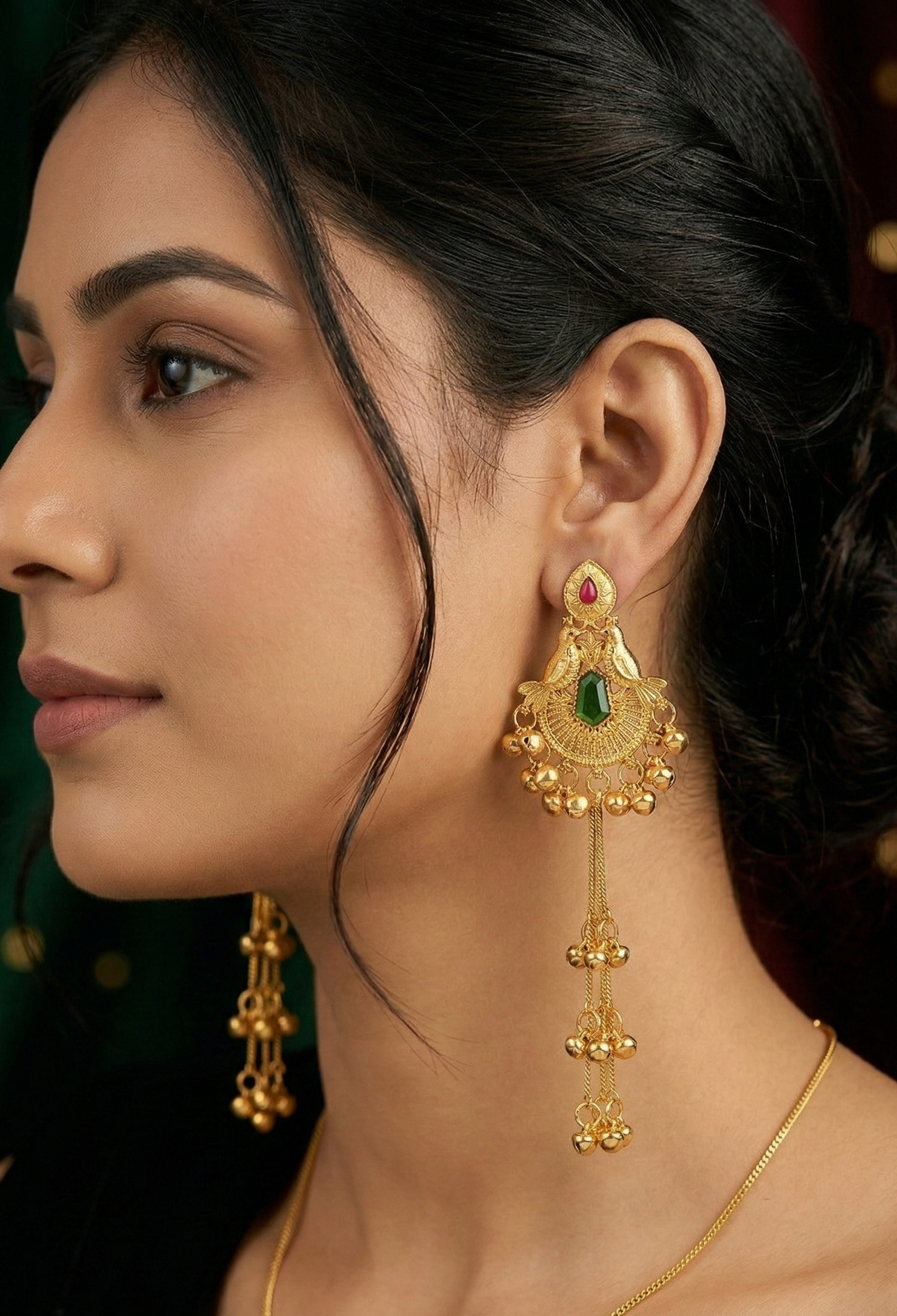 Heritage Kashmiri Earrings with Golden Bead Cascades 1 Heritage Kashmiri Earrings with Golden Bead Cascades
