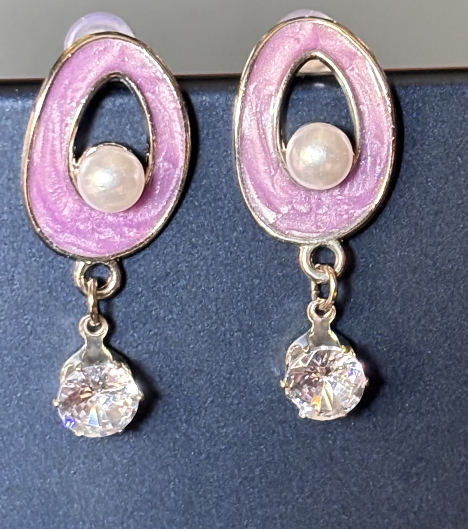 Celestial Violet Ovoid Enamel & Pearl Stud Earrings 1 Celestial Violet Ovoid Enamel & Pearl Stud Earrings