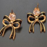Elegant Korean Style Gold Ribbon & Pearl Dangle Earrings 4 IMG 6347