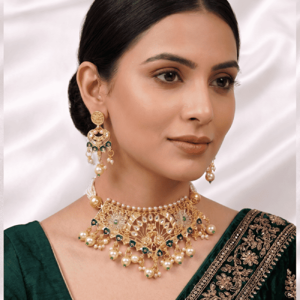 meenakari kundan choker set in indore with pearl bridal jewellery