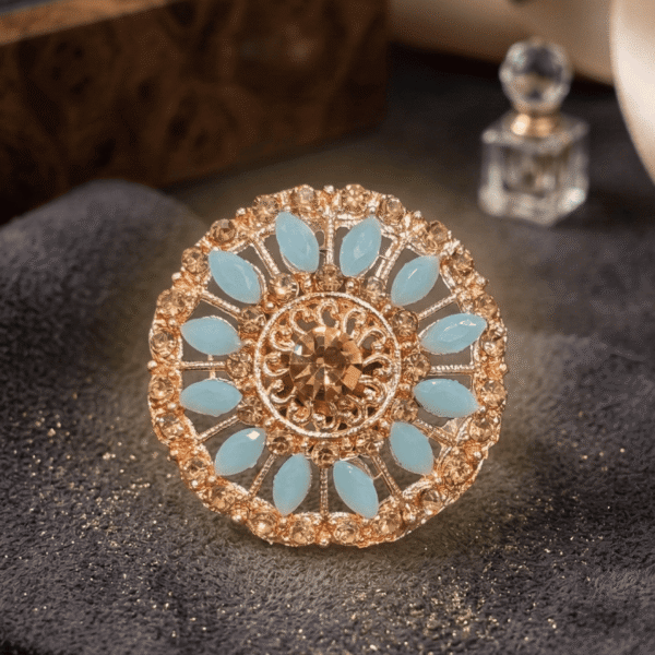 Vintage floral adjustable ring with blue stones and crystal design