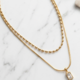 Stay-Bright Beaded & Snake Chain Layered Necklace with Baguette Pendant 2 1 4