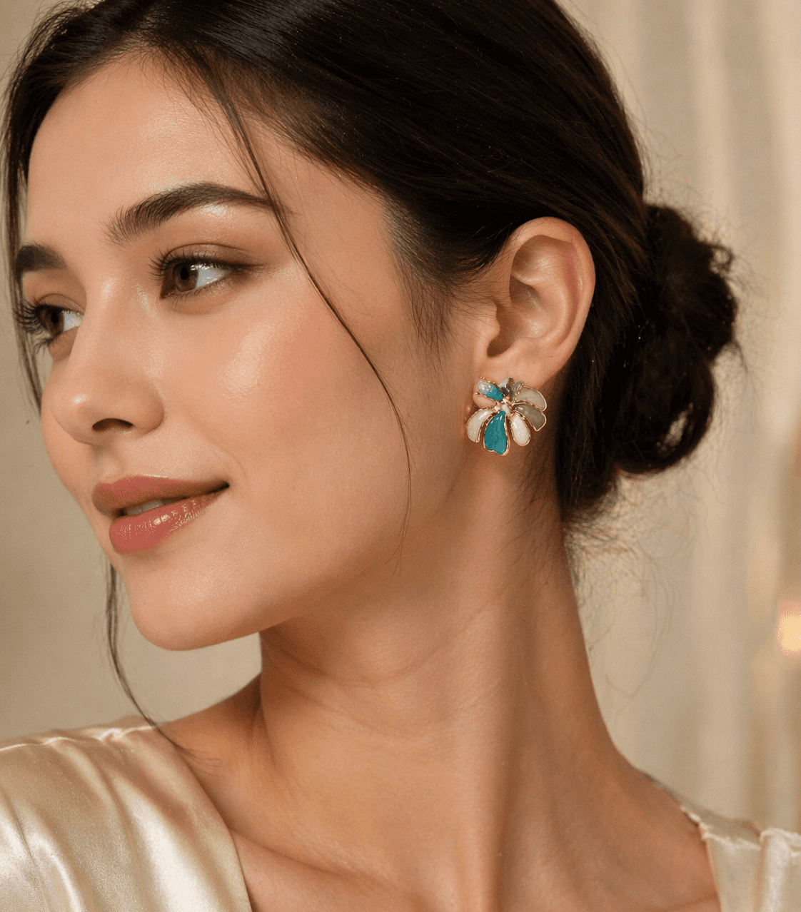 Elegant Floral Enamel Gold-Tone Earrings 1 Elegant Floral Enamel Gold-Tone Earrings