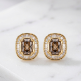 Smoky Quartz & Diamond-Halo Cushion Studs 2 5 2