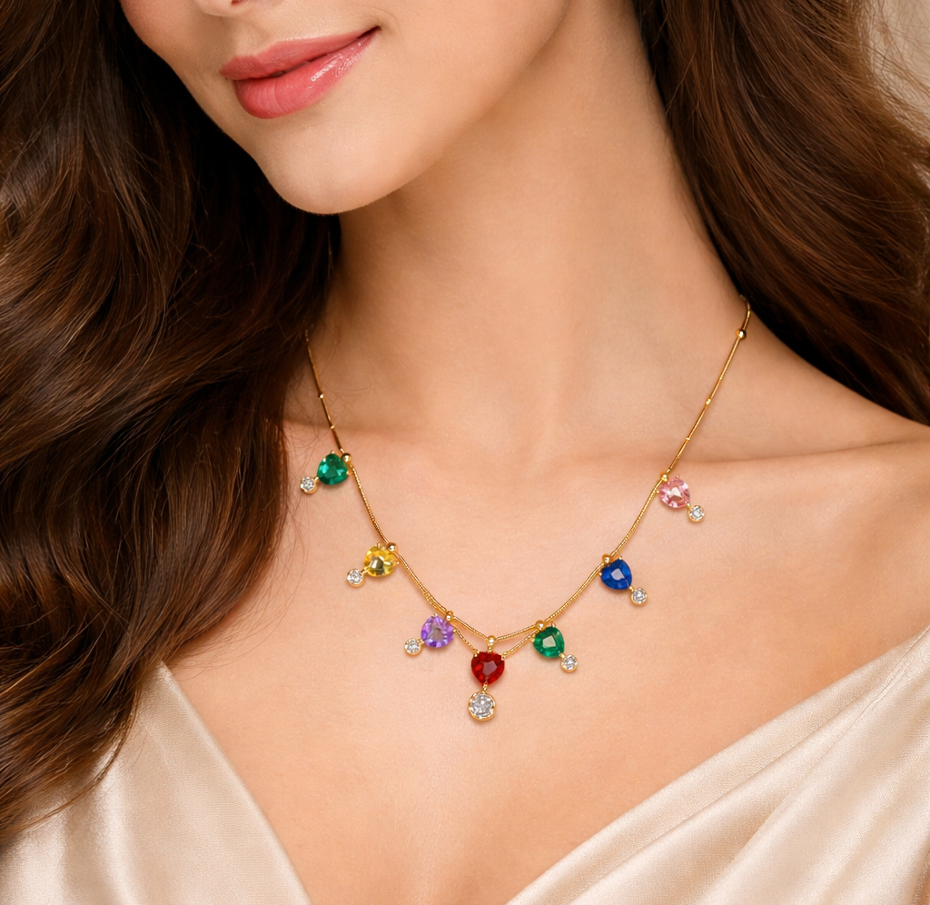 Elegant Multicolor Heart Crystal Anti-Tarnish Necklace & Earring Set 1 Elegant Multicolor Heart Crystal Anti-Tarnish Necklace & Earring Set
